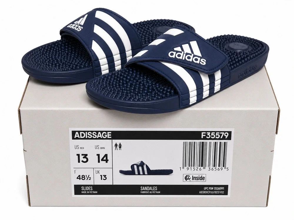 Adidas Adissage Massage Slides Blue White Mens 13 Womens 14 Sandals F35579 Sport